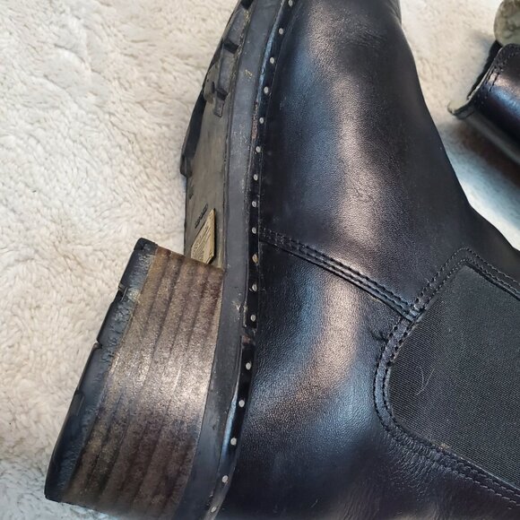 Ugg Black Leather Cavalari Gothic Biker Luxury Punk Moto Pull On Ankle Boots 8 - Picture 13 of 14